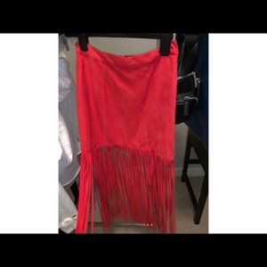 Faux Suede Fringe Skirt